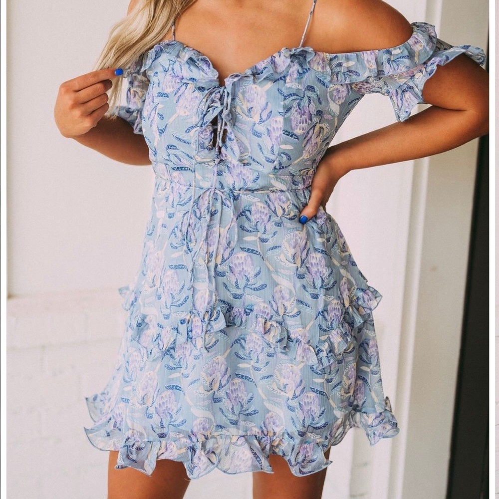 Boutique Floral Print Cold Shoulder Dress
